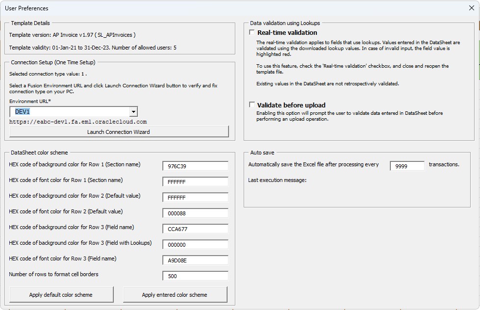 Connection Wizard - Simplified Loader Excel for Oracle Fusion Cloud ERP